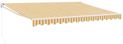 vidaXL Markise, Sonnenmarkise Einziehbar, Gelenkarmmarkise mit Kurbel, Terrassenmarkise Balkonmarkise Sonnenschutz, Gelb Weiß 4x3m Stoff Aluminium