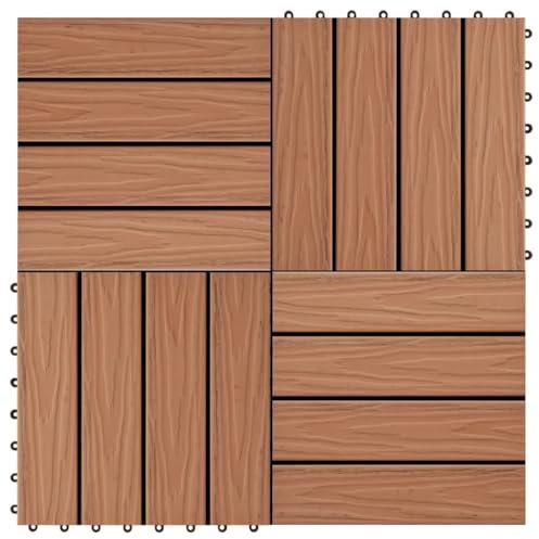 Home Outdoor Autres11 pcs Carreaux de terrasse WPC gaufré profond 30x30 cm 1 m² Marron clair