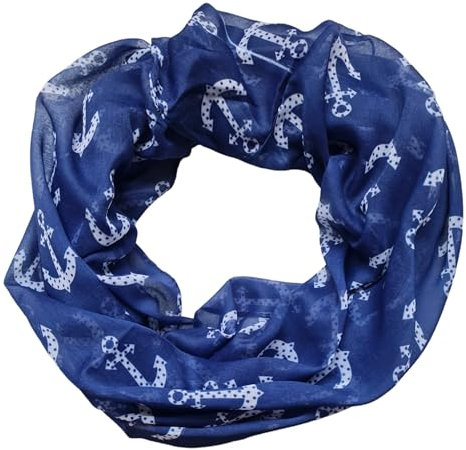 Loop - Schal/Schlauchschal, Schlauchtuch leicht, Halstuch Marine,Anker Motiv in verschied. Farben, Hochwertig Viskose