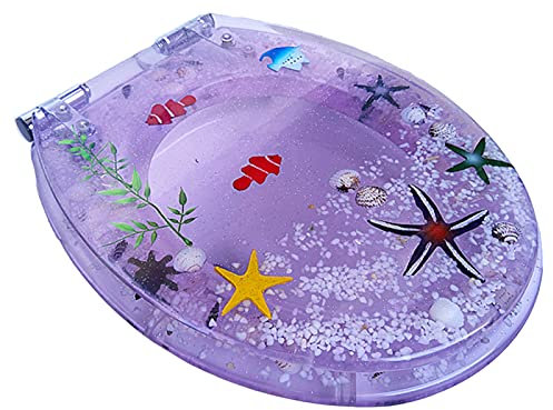 WC-Sitz mit Absenkautomatik, Schnellverschluss, WC-Deckel, WC-Sitze aus Kunstharz mit Befestigung Oben, Kunst-3D-Effekte, robuster WC-Deckel mit echten Muscheln und Sand für Toiletten vom Ty