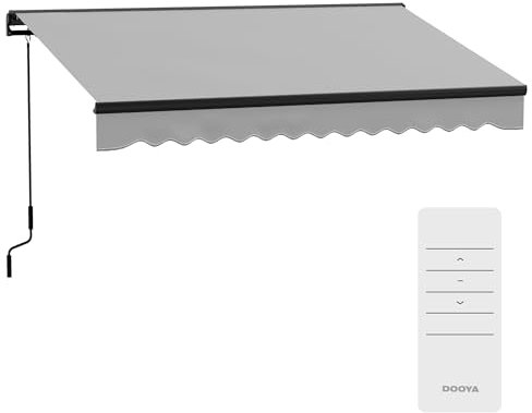 Outsunny 3 x 2m Electric Awning with Remote Controller, Aluminium Frame Retractable Awning, Half Cassette Sun Canopies for Patio Deck Door Window, Light Grey