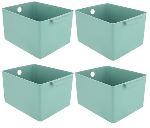 ASelected 4Pcs Plastic Storage Boxes With Handle Light Green Box 26X19X15Cm Cupboard Storage Boxes Plastic Storage Basket Kitchen Cupboard Home And Office, Light Green, Large