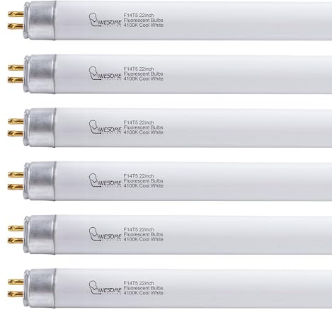 Wesome Lighting 22 Inch F14T5/CW Fluorescent Light Bulb, 4100K Cool White, T5 14 Watt Fluorescent Replacement Bulb for Counter and Cabinet Fixture, G5 Base, 6 Pack