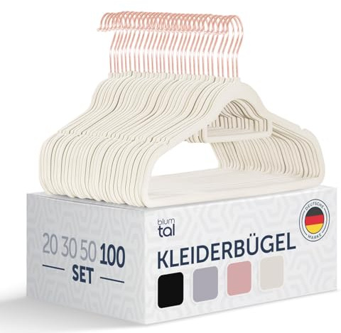 Blumtal Kleiderbügel 100 Stück ohne Clips - Kleiderbügel Samt 360° drehbar und belastbar - Ultra platzsparend und rutschfest - Hangers - Samtbügel Rosegold/Elfenbein