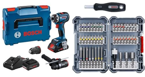 Bosch Professional Perceuse visseuse sans fil 18V System GSR 18V-90 FC (2 positions, avec 2 batteries, chargeur) + 45 pièces Assortiment d’embouts de vissage personnalisable (Accessoire Perceuses)