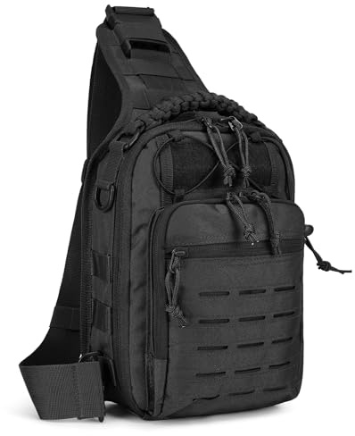 HUNTVP Bolsa de Pecho Hombre Táctica Bandolera Militar Mochila Impermeable Sling Bag Molle Multifuncional para Correr Deporte Viaje Acampar Senderismo,Tipo-8 Negro