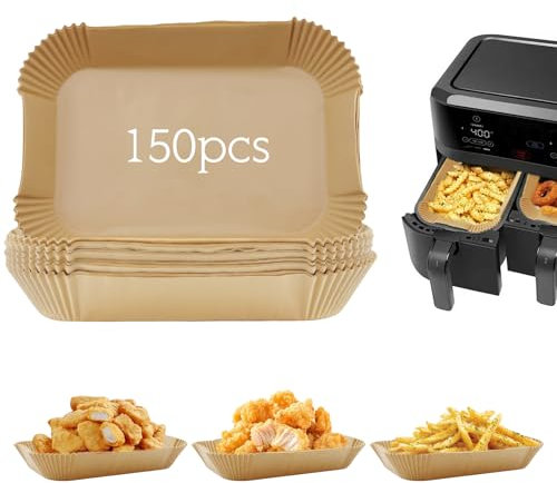 alwaiiz 150 pezzi di carta da forno per friggitrice ad aria calda, 20 x 14 cm, rettangolare, carta da forno Airfryer compatibile con Ninja AF300EU AF400EU e altri Friggitrice a doppia zona