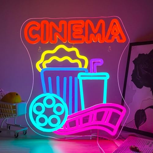 Horseneon Letrero Bio de Neón LED Luz de Neón para Pared con USB-Dimmer - Letreros de Luz de Neón para Dormitorio, Sala de Estar con Palomitas de Maíz