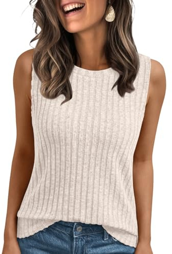 AUTOMET Womens White Tank Tops Summer Sleeveless Sweaters Tunic Shirts Fashion Basic Soft Clothes 2026 Casual Trendy Vacation Spring Outfits Beige M
