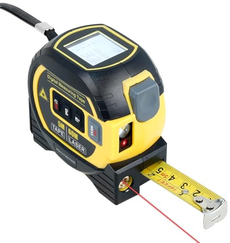 Laser Tape Measure, Digital Laser Distance Measure 196ft/60M with LCD Backlitght, ±2mm High Accuracy, Pythagorean/Area/Volume Calculation, M/In/Ft Unit with Retractable 5M Stainless Steel Tape Measure