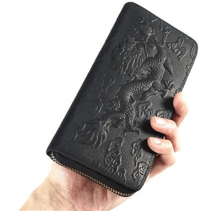 LVUNZJCA Herren Geldbörse Reißverschluss-Clutch im Retro-Stil, Geldbörse aus Leder for Herren Kartenhalter(Black)