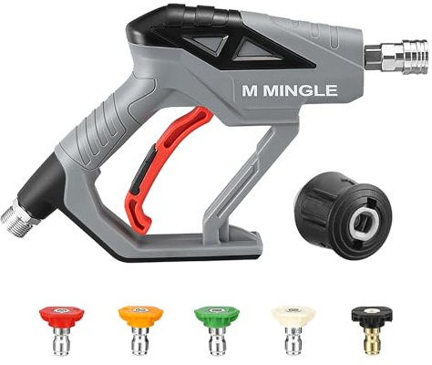M MINGLE High Pressure Washer Gun with M22 14mm Adapter, Compatible with Kärcher K2, K3, K4, K5, K6, K7 Hoses, Jet Wash Gun Kit for Car Cleaning, 5 Quick Connect Spray Nozzle Tips, 4000 PSI
