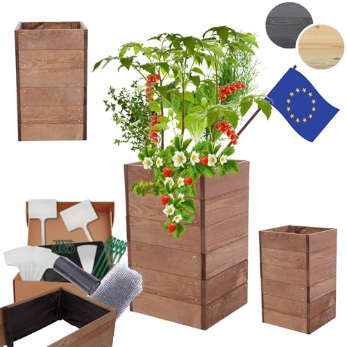 MODO24 Hochbeet Holz, Blumenkasten, Gartenbeet, 54x33x30 cm, Braun | Robuster Pflanzkübel & Blumenbeet für Garten, Terrasse & Balkon, Hochbeet für Gemüsegarten, Naturholz Holzbeet Anzuchtbeet