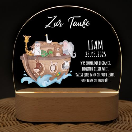 wunderwunsch - Personalisiertes Nachtlicht dimmbar für Babys - Individuelle Lampe für Kinder - Personalisierte Geschenke Kinder - Taufgeschenk - Geschenk zur Taufe (Arche Noah)