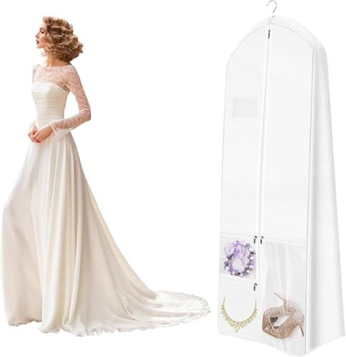 Transparenter Kleidersack 180 cm Weiß | Staubdichter Lang Kleiderhülle für Brautkleider, Hochzeitskleider & Anzüge | Mottensichere Aufbewahrungstasche mit Reißverschluss
