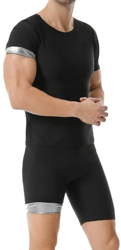 Weyot Sudation Homme Amincissante, Vêtement De Sudation, Ensemble Sudation Homme - Gilet De Sauna & Short, Combinaison Sudation Homme Running Gym Jogging Silver,M