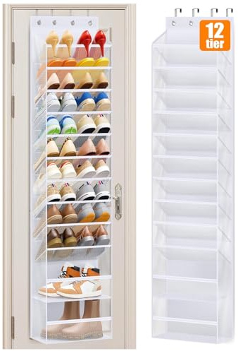MISSLO 12 Fächer schuhregal schmal, Große Kapazität tür schuh organizer für schrank, schuhaufbewahrung hängend Platz für 24 Paar Sandalen, High Heels, Stiefel (Weiß)