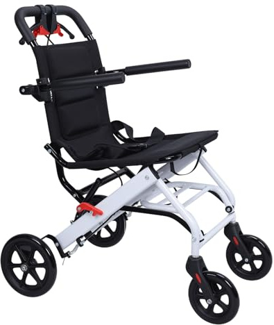 cukoekim 20 Zoll Leichter Rollstuhl, Faltrollstühle für Erwachsene und Senioren, Faltbarer Reiserollstuhl mit Teleskopgriff & Sicherheitsgurt, Unterstützung 120kg, (nur 6.4 kg) Weiß S