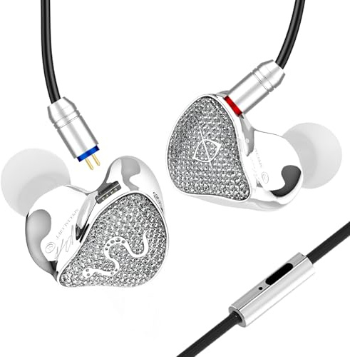 SPA-SG - Cuffie intrauricolari per monitor, audio acustico, 10 mm PEEK+PU composito diaframma interno DD HiFi in ear, superficie diamantata IEMS con cavo IEM a 2 pin (bianco, 3,5 mm con microfono)