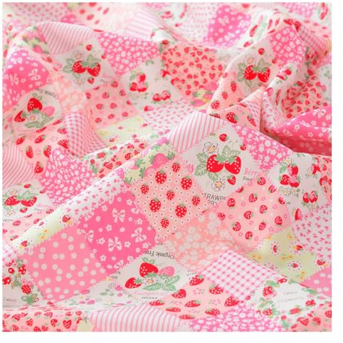 Wisafory 145 x 100cm Baumwollstoff Blumen Designstoff Meterware Stoff Vintage Dekostoff Gardinenstoff Retro gedruckt Fabric für DIY Kunsthandwerk Nähen Kleidung Tischdecke #5 Rosa Erdbeere
