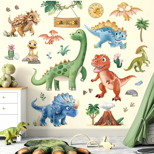 wondever Adesivi Murali Dinosauri 3D Adesivi Parete Dinosauro Vulcano | Sticker da Muro Autoadesivo, Stacca e Attacca, Rimovibile, Decorazioni per Asilo Nido Camerette Bambini Camera da Letto