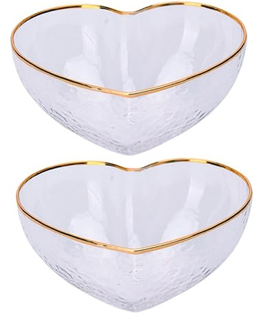 CLISPEED 2pcs Heart Shaped Glass Salad Bowls Household Dessert Holders for Fruits Snacks Serving Premium Crystal Glass Versatile Kitchen Bowls for Home Use