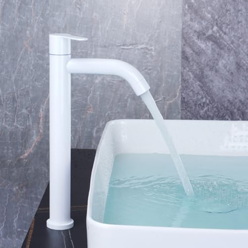 Grifo Monomando Lavabo Solo Agua Fria Grifo Baño Lavabo Alto de Acero Inoxidable,Blanco,alto