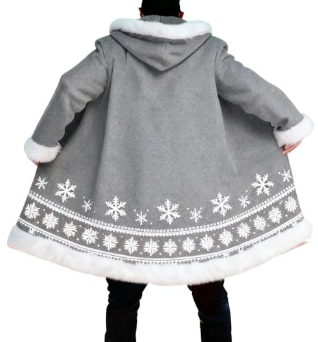 Celanisai Mantello natalizio da uomo, con fiocco di neve, termico, caldo, in pile, a maniche lunghe, per Natale, per cosplay, O grigio., XXL
