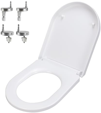 Fanmitrk Abattant de WC en forme de D avec système d'abaissement automatique, couvercle de toilette en Duroplast, siège de toilette avec fermeture rapide, fixation par le haut