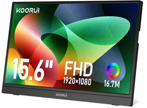 KOORUI 15.6 Inch Portable Monitor, FHD IPS Second Screen, Built-in Speakers | Mini Monitor for Laptop, PC, Mac, Xbox, PS5/4, USB C & HDMI, Smart Cover