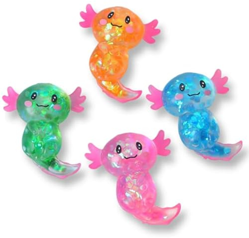 4er Set Axolotl Spielzeug, Squeeze Toy mit Glitzer, Anti Stress Bälle zur Entspannung, Sensorik Spielzeug Stressbälle Antistressball, Axolotl Squishy Ball Geschenk für Party Geburtstags Büro Schule