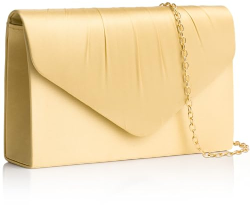 Larcenciel Women's Clutches, Pleated Satin Evening Clutch Bag w/Chain, Fashion Envelope Ladies Handbag for Wedding Prom