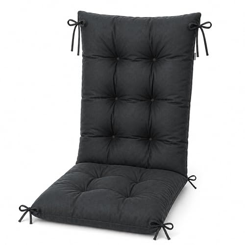 POKAR Cojín Silla Jardín Respaldo Alto 120x50x10 cm | Colchoneta Acolchada Impermeable Repelente al Agua | Cojín Sillón Exterior para Terraza Patio Balcón | Oeko-Tex Antracita