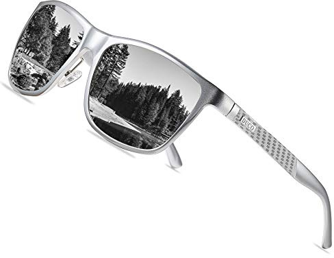 DUCO Polariserade herrsolglasögon retro rektangulär ram för unisex vintage glasögon med UV400 skydd sportglasögon metallram 8 200, silver
