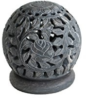 Bitto Softstone Räucherkegelhalter Kugel – Fair Trade Windlicht & Räucherhalter Ø 8,5 cm, Speckstein Kugel Design, Handarbeit