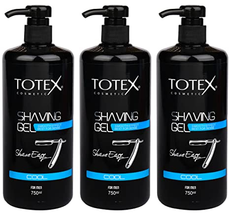 Totex Cool Shaving Shave Gel For Men & Woman - Smooth Clear Transparent Quick Dry Protects Sensitive Skin - Bikini Line Shaving Gel 750 ml (Pack Of 3)