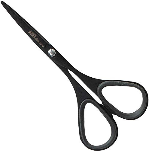 ALLEX Mini Black Scissors for Office 3.9 [Non-Stick], All Purpose Slim & Thin Low Profile Scissors, Made in JAPAN, All Metal Sharp Japanese Stainless Steel Blade with Non-Slip Soft Ring, Black