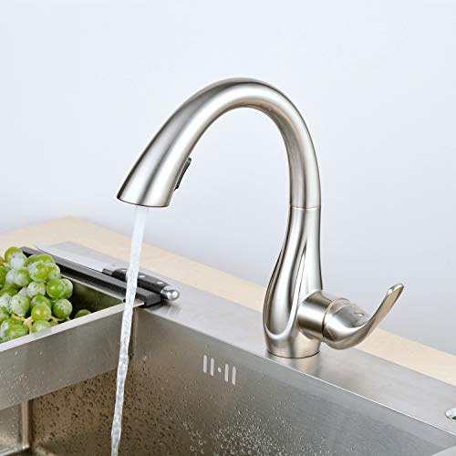 Rubinetto Cucina Miscelatore con Becco Girevole a 360 ° e Doccetta Estraibile, Nichel Spazzolato/Finitura Opaca