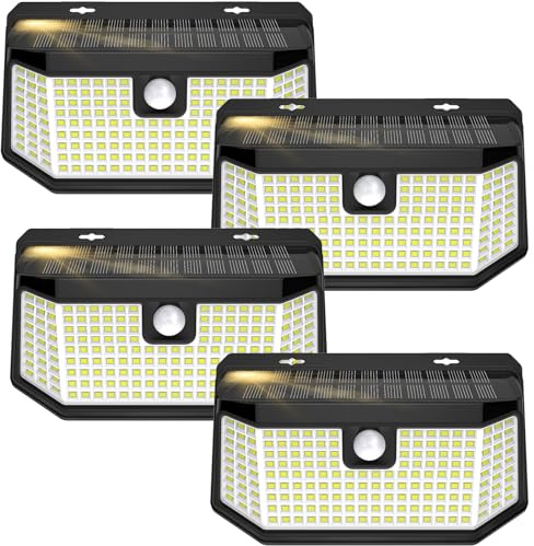 Aootek Solar Outdoor Motion Sensor Lights 2500Lm Solar Panel to 15.3 in² and 3 Modes(Security/Permanent On All Night/Smart Brightness Control) with IP65 Waterproof with Wide Angle(4pack)