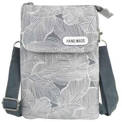 fanshu umhängetasche für handy und geldbörse Segeltuch schultertasche für handy damen Retro Phone Tasche crossbody handytasche echtleder(Grau)