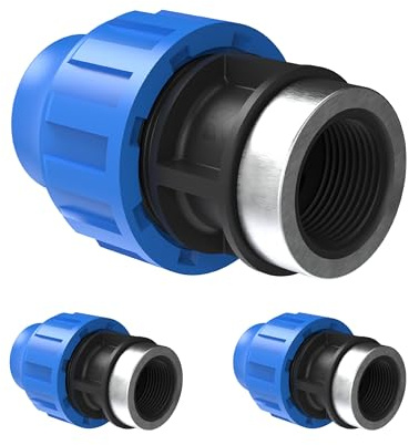 Kirchhoff Fitting Übergangsstück mit Innengewinde | Kunststoff | 20 mm x 1/2 | für HDPE Rohr | 3 Stück im Set | Verschiedene Größen | DVGW geprüft | Trinkwasserqualität | Made in EU, Schwarz