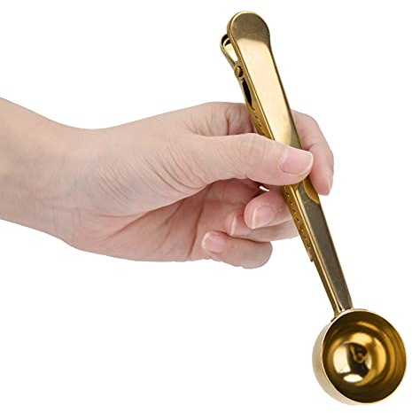 Stainless Steel Coffee Clip Spoon,Multifunctional Milk Powder Measuring Spoon,Used for Coffee Spoons,Bag Holders,or Measuring Coffee,Tea,Protein Powder,Milk Powder and Sealed Snack Bags(Gold)