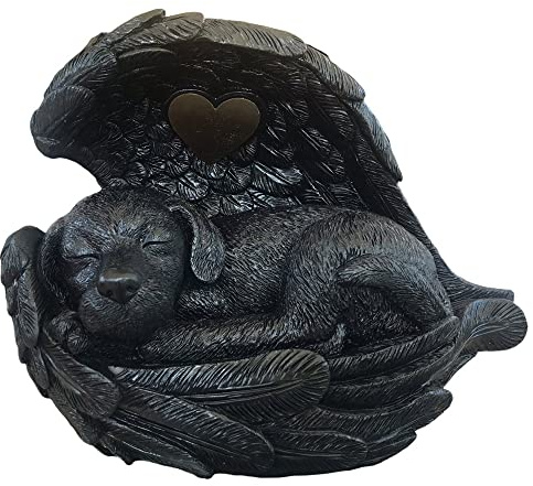 Monello Hundeurne für große Hunde Hund in Engelsflügel bis ca. 30 kg bis ca. 1,75 ltr. Tierurne für zuhause Urne für Gravur (Schwarz)