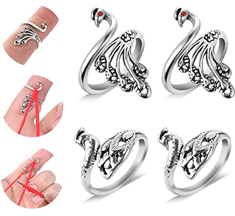 Sibba Verstellbarer Haken Stricken Häkeln Zubehör 4 Stück Öffnung Finger Fingerhut Garn Halter Schlaufe Ring Häkeln Theke Kit Stich Pfau Muster Marker Anstecknadeln für Handweben