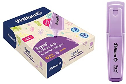 Pelikan Signal Lavender, Evidenziatori Pastello Color Lavanda, a Base d'Acqua, Lavabili, Idonei al Contatto con la Pelle, 3 Larghezze di Tratto, Pacco da 10 Pezzi