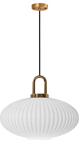ZTTECH Weiße Glas-Pendelleuchte mit geripptem Glas-Lampenschirm und Bronze-Finish, moderne Retro-Deckenleuchte-Hängelampe (300mm)…