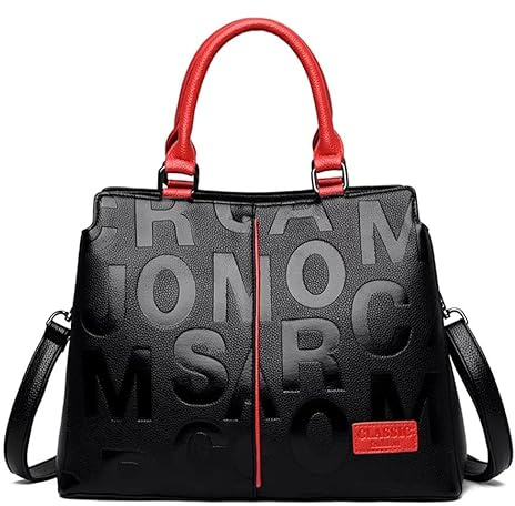 Modische Leder-Handtaschen, Größe M, für Damen, luxuriös, mit Tragegriff oben, Schwarz mit Rot, Rot/Ausflug, einfarbig (Getaway Solids), Medium