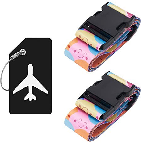 ZOUIQSS 2 Stück verstellbare Koffergurt Kofferband,strapazierfähige Koffergurte,Kofferanhänger Gepäckgurte Reiseverpackungsgurte mit Schnellverschluss(Lächeln)