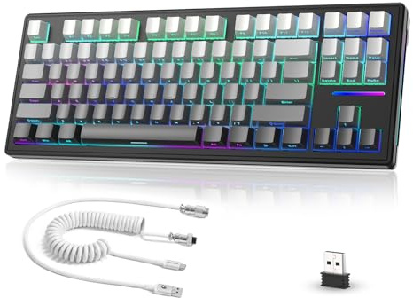 MAMBASNAKE × Attack Shark TKL Hot-Swap-fähige, kabellose, mechanische Gaming-Tastatur mit benutzerdefiniertem, gewickeltem USB-C-Kabel, Dreifachmodus 2,4 GHz/BT5.0/kabelgebunden,5000 mAh, Schwarz