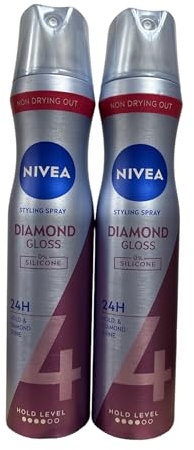 NIVEA Spray pour cheveux 250 ml Diamond Gloss Care raffermit et protège les cheveux avec une fixation solide, adapté à tous les types de peau, assure un nettoyage facile et une fixation 24 heures (lot
